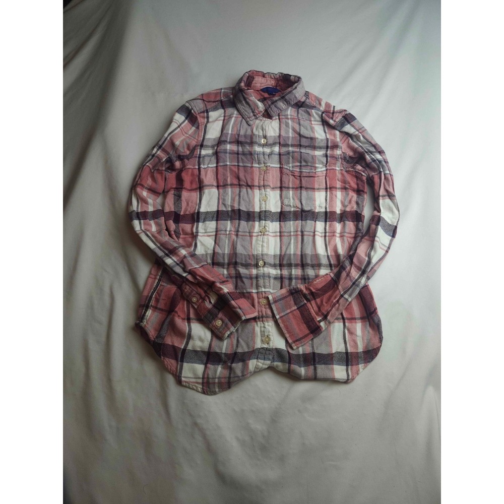 Aeropostale Button-Up Shirt Women's Pink Plaid Flannel Long Sleeve Pockets - M